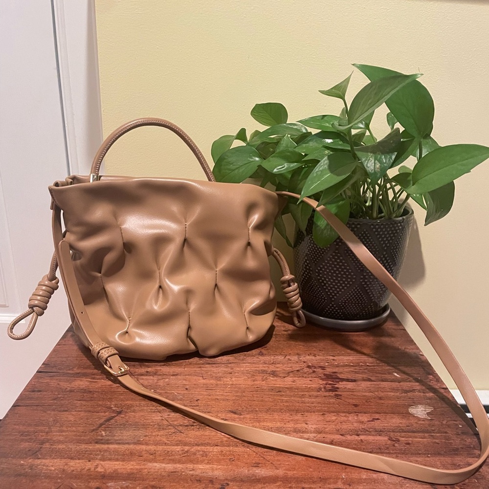 NEW Beige Mini Bucket Bag with Crossbody Strap